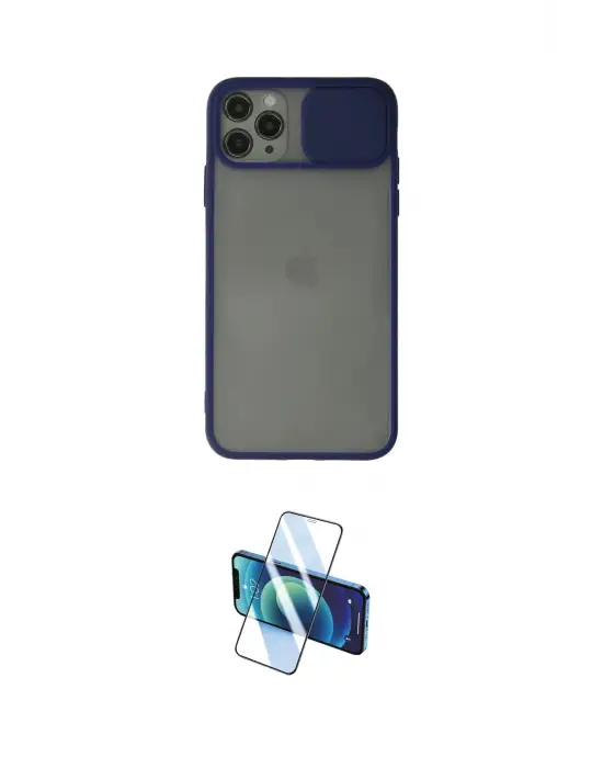 ieg™ iPhone 11 Pro Max Kılıf Vadi Çizgi - Siyah 3D Antistatik Cam Ekran Koruyucu
