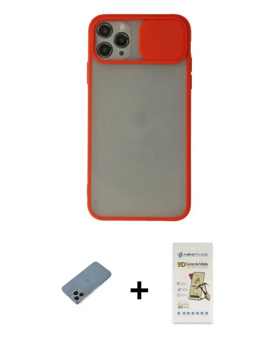 ieg™ iPhone 11 Pro Max Kılıf Vadi Çizgi - Siyah Mat Seramik Nano Ekran Koruyucu + Shine Kamera Lens Koruma Cam - GI