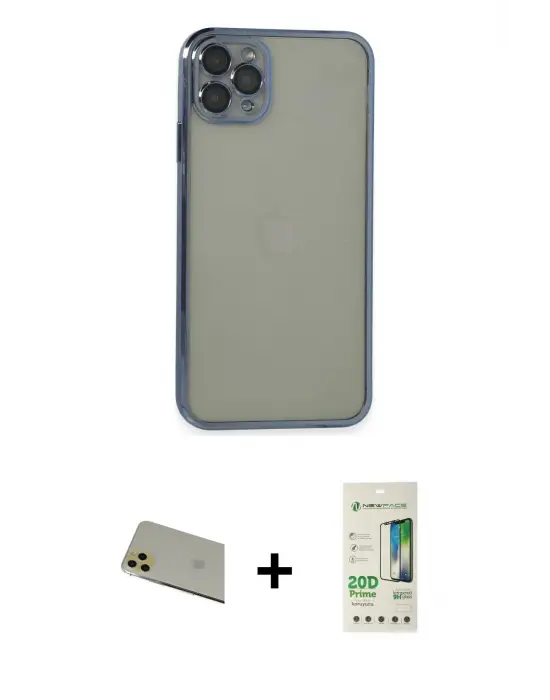 ieg™ iPhone 11 Pro Max Kılıf Vadi Minimal - Siyah 20D Premium Cam Ekran Koruyucu + Rainbow Kamera Lens Koruma Cam - GD
