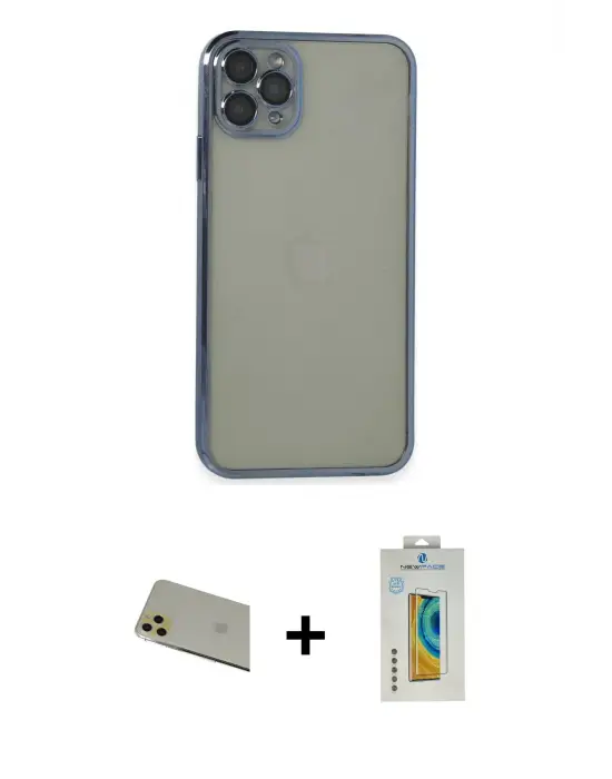 ieg™ iPhone 11 Pro Max Kılıf Vadi Minimal - Siyah Polymer Nano Ekran Koruyucu + Rainbow Kamera Lens Koruma Cam - GD