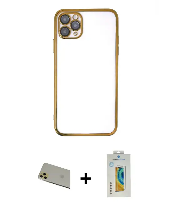 ieg™ iPhone 11 Pro Max Kılıf Vadi Minimal - Siyah Polymer Nano Ekran Koruyucu + Rainbow Kamera Lens Koruma Cam - GD