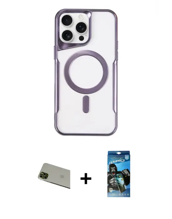 ieg™ iPhone 11 Pro Max Kılıf Yadigar Klasik Özel Seri - Siyah 34D Izgaralı Cam + Rainbow Kamera Lens Koruma Cam - YL