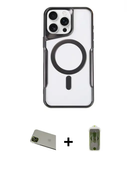 ieg™ iPhone 11 Pro Max Kılıf Yadigar Klasik Özel Seri - Siyah Joko Magic 5D Hayalet Cam + Rainbow Kamera Lens Koruma Cam - YL