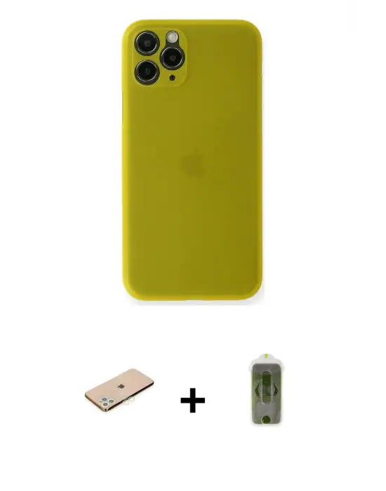 ieg™ iPhone 11 Pro Max Kılıf Yadigar Yansıma Serisi - Siyah Joko Magic 5D Hayalet Cam + Renkli Kamera Lens Koruma Cam - YL