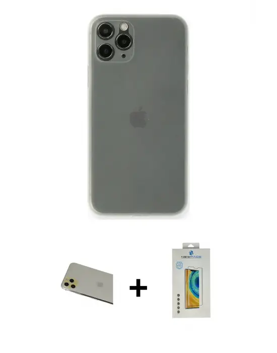 ieg™ iPhone 11 Pro Max Kılıf Yadigar Yansıma Serisi - Siyah Polymer Nano Ekran Koruyucu + Rainbow Kamera Lens Koruma Cam - GD