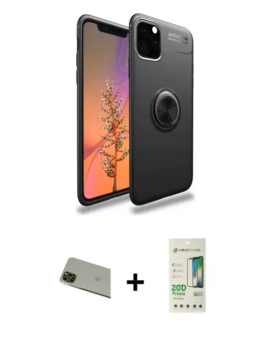 ieg™ iPhone 11 Pro Max Kılıf Yankı Form Prime - Siyah 20D Premium Cam Ekran Koruyucu + Rainbow Kamera Lens Koruma Cam - YL