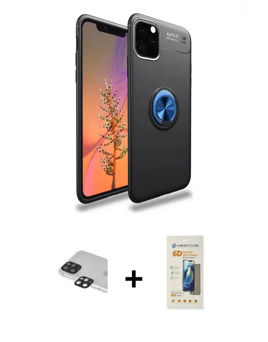 ieg™ iPhone 11 Pro Max Kılıf Yankı Form Prime - Siyah 6D Mat Seramik Hayalet Nano Ekran Koruyucu + Pers Alüminyum Kamera Lens - SH