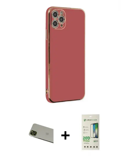 ieg™ iPhone 11 Pro Max Kılıf Yankı Serisi - Siyah 20D Premium Cam Ekran Koruyucu + Rainbow Kamera Lens Koruma Cam - YL
