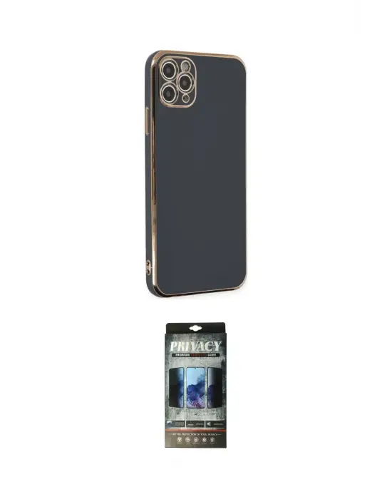 ieg™ iPhone 11 Pro Max Kılıf Yankı Serisi - Siyah 34D Hayalet Izgaralı Cam