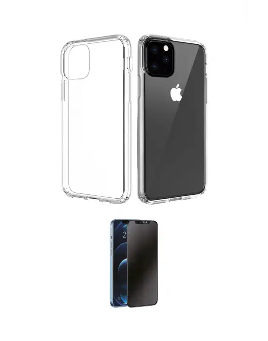 ieg™ iPhone 11 Pro Max Kılıf Zirve Doku - Siyah 3D Antistatik Hayalet Cam Ekran Koruyucu