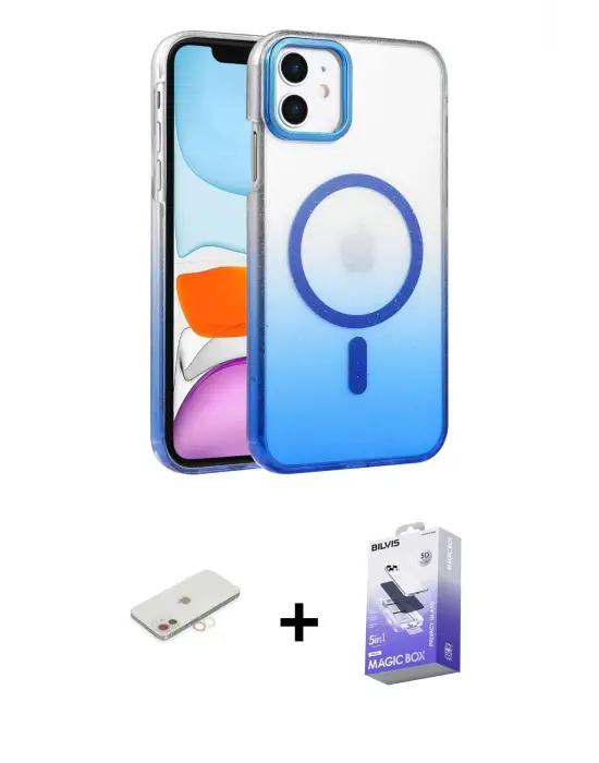 ieg™ iPhone 12 Kılıf Ahenk Doku Özel Seri - Siyah Bilvis 5in1 5D Magic Hayalet Cam Ekran Koruyucu + Renkli Kamera Lens Koruma Cam - YL