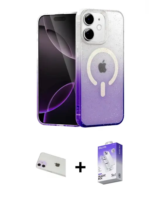 ieg™ iPhone 12 Kılıf Eksen Minimal Özel Seri - Siyah Bilvis 5in1 3D Magic Cam Ekran Koruyucu + Rainbow Kamera Lens Koruma Cam - MR