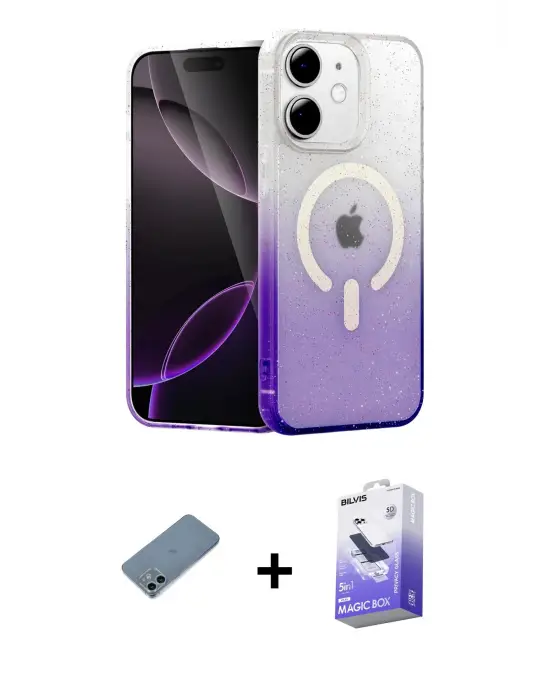 ieg™ iPhone 12 Kılıf Eksen Minimal Özel Seri - Siyah Bilvis 5in1 5D Magic Hayalet Cam Ekran Koruyucu + Shine Kamera Lens Koruma Cam - SABE