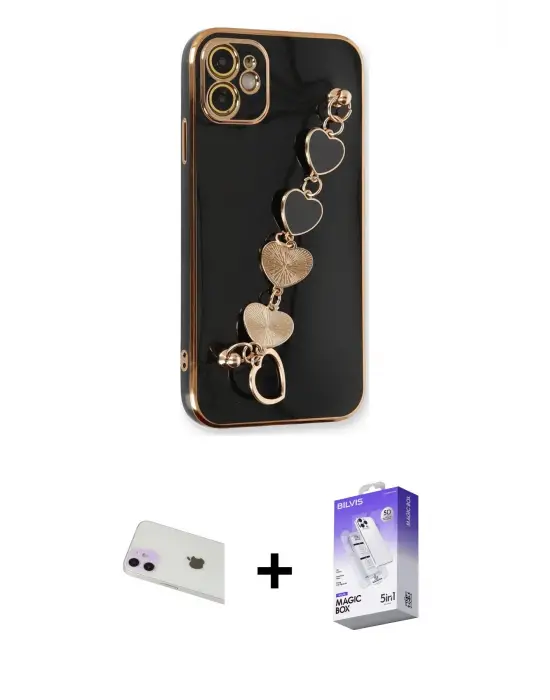 ieg™ iPhone 12 Kılıf Nova Işık Prime - Siyah Bilvis 5in1 3D Magic Cam Ekran Koruyucu + Rainbow Kamera Lens Koruma Cam - MR