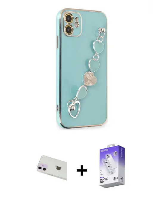 ieg™ iPhone 12 Kılıf Nova Işık Prime - Siyah Bilvis 5in1 3D Magic Cam Ekran Koruyucu + Rainbow Kamera Lens Koruma Cam - MR