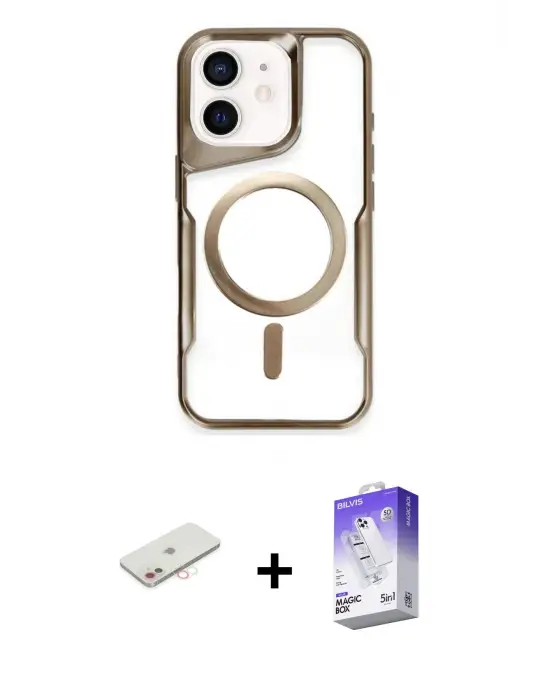 ieg™ iPhone 12 Kılıf Yadigar Klasik Özel Seri - Siyah Bilvis 5in1 3D Magic Cam Ekran Koruyucu + Renkli Kamera Lens Koruma Cam - YL