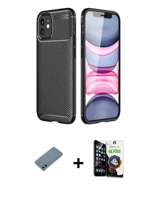 ieg™ iPhone 12 Mini Kılıf Eksen Form Prime - Şeffaf Temperli Cam Ekran Koruyucu + Shine Kamera Lens Koruma Cam - SABE