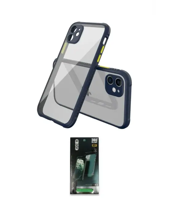 ieg™ iPhone 12 Mini Kılıf Nova Asil Özel Seri - Siyah 360 Mat Full Body Arka Koruyucu