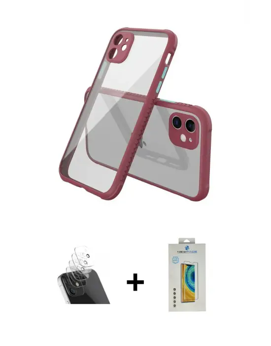 ieg™ iPhone 12 Mini Kılıf Nova Asil Özel Seri - Siyah Polymer Nano Ekran Koruyucu + Kamera Lens Koruma Cam - SF
