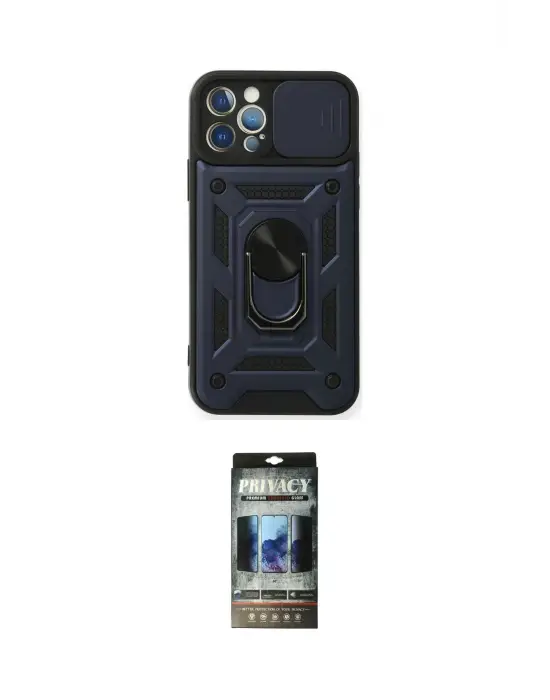 ieg™ iPhone 12 Pro Kılıf Ahenk Klasik - Siyah 34D Hayalet Izgaralı Cam