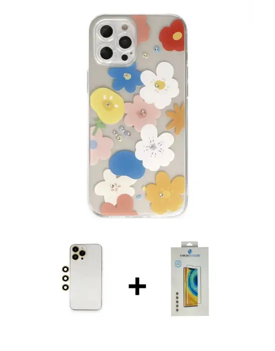 ieg™ iPhone 12 Pro Kılıf Eksen Asil Prime - Siyah Polymer Nano Ekran Koruyucu + Shine Kamera Lens - GD