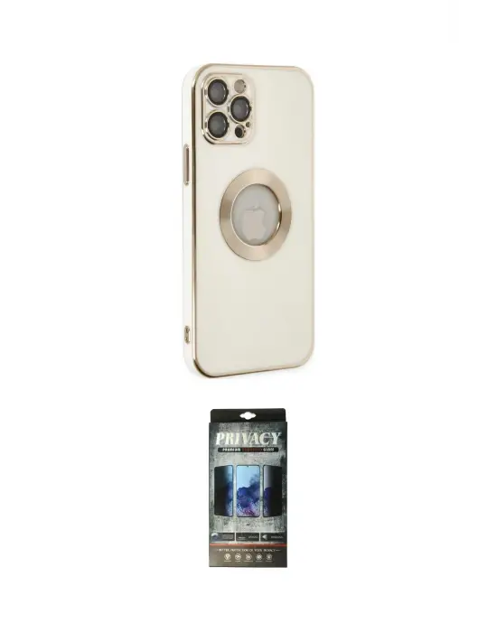 ieg™ iPhone 12 Pro Kılıf İz Form Serisi - Siyah 34D Hayalet Izgaralı Cam