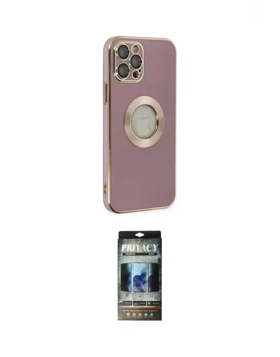 ieg™ iPhone 12 Pro Kılıf İz Form Serisi - Siyah 34D Hayalet Izgaralı Cam