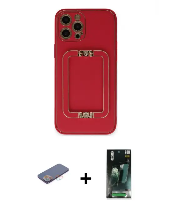 ieg™ iPhone 12 Pro Kılıf Kozmos Minimal Prime - Siyah 360 Mat Full Body Arka Koruyucu + Renkli Kamera Lens Koruma Cam - PE