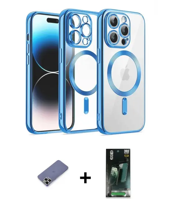 ieg™ iPhone 12 Pro Kılıf Nova Işık Özel Seri - Siyah 360 Mat Full Body Arka Koruyucu + Metal Kamera Lens Koruma Cam - GD