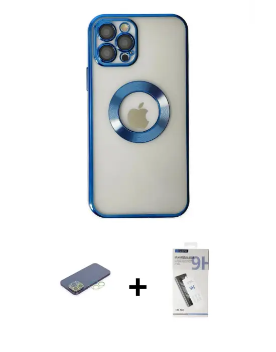 ieg™ iPhone 12 Pro Kılıf Pusula Form - Şeffaf Uv Polymer Nano Ekran Koruyucu + Renkli Kamera Lens Koruma Cam - YL