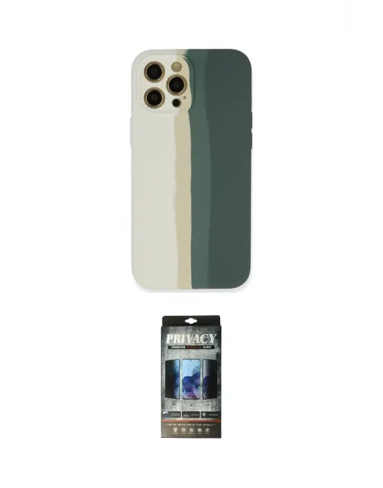ieg™ iPhone 12 Pro Kılıf Yadigar Çizgi - Siyah 34D Hayalet Izgaralı Cam