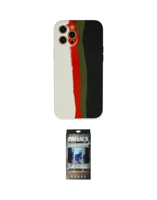 ieg™ iPhone 12 Pro Kılıf Yadigar Çizgi - Siyah 34D Hayalet Izgaralı Cam