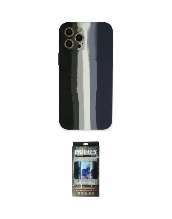 ieg™ iPhone 12 Pro Kılıf Yadigar Çizgi - Siyah 34D Hayalet Izgaralı Cam