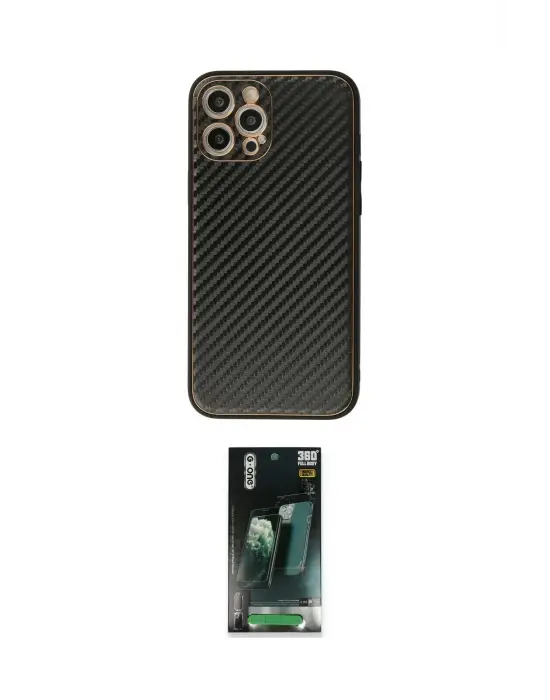 ieg™ iPhone 12 Pro Max Kılıf Ahenk Işık - Siyah 360 Mat Full Body Arka Koruyucu