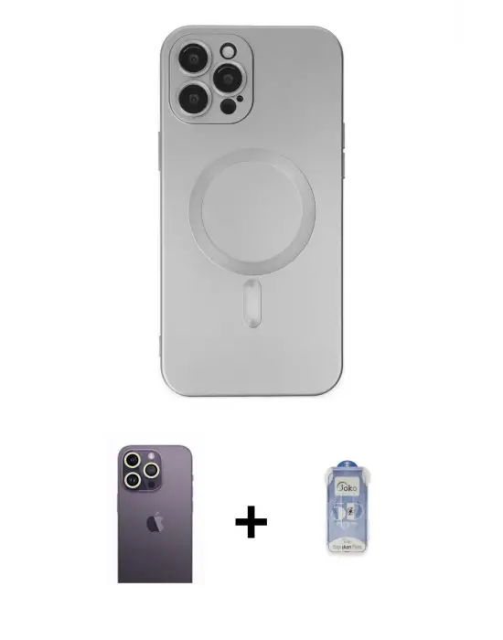 ieg™ iPhone 12 Pro Max Kılıf Akış Minimal Özel Seri - Siyah Joko Magic 5D Cam + Neon Fosforlu Kamera Lens - BZ