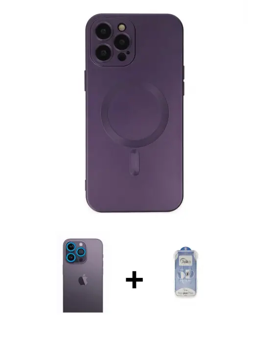 ieg™ iPhone 12 Pro Max Kılıf Akış Minimal Özel Seri - Siyah Joko Magic 5D Cam + Neon Fosforlu Kamera Lens - MI