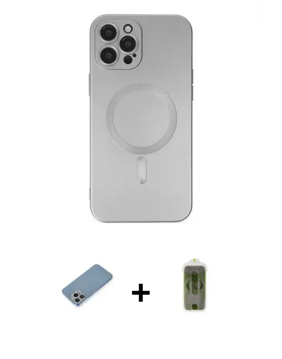ieg™ iPhone 12 Pro Max Kılıf Akış Minimal Özel Seri - Siyah Joko Magic 5D Hayalet Cam + Shine Kamera Lens Koruma Cam - GI