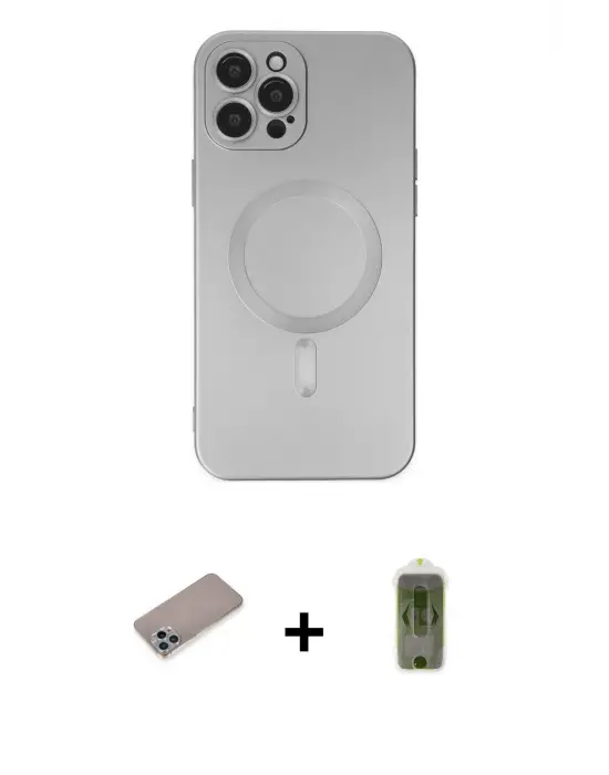 ieg™ iPhone 12 Pro Max Kılıf Akış Minimal Özel Seri - Siyah Joko Magic 5D Hayalet Cam + Shine Kamera Lens Koruma Cam - SABE