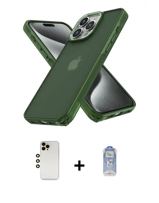 ieg™ iPhone 12 Pro Max Kılıf Atlas Form - Siyah Joko Magic 5D Cam + Shine Kamera Lens - GD