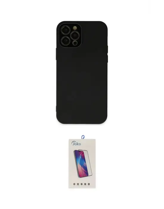 ieg™ iPhone 12 Pro Max Kılıf Çekirdek Modern Serisi - Siyah Joko 5D Cam