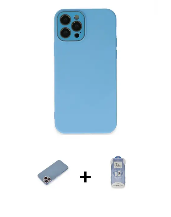 ieg™ iPhone 12 Pro Max Kılıf Çekirdek Modern Serisi - Siyah Joko Magic 5D Cam + Shine Kamera Lens Koruma Cam - PE