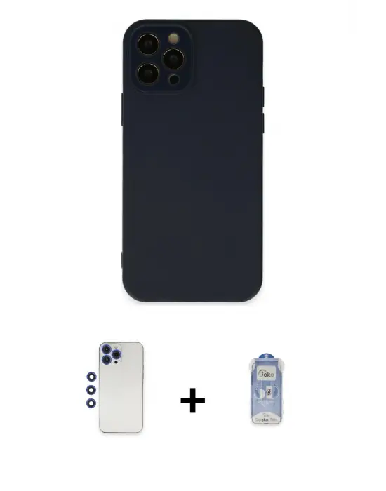 ieg™ iPhone 12 Pro Max Kılıf Çekirdek Modern Serisi - Siyah Joko Magic 5D Cam + Shine Kamera Lens - LT