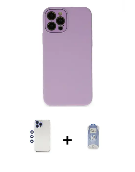 ieg™ iPhone 12 Pro Max Kılıf Çekirdek Modern Serisi - Siyah Joko Magic 5D Cam + Shine Kamera Lens - LT