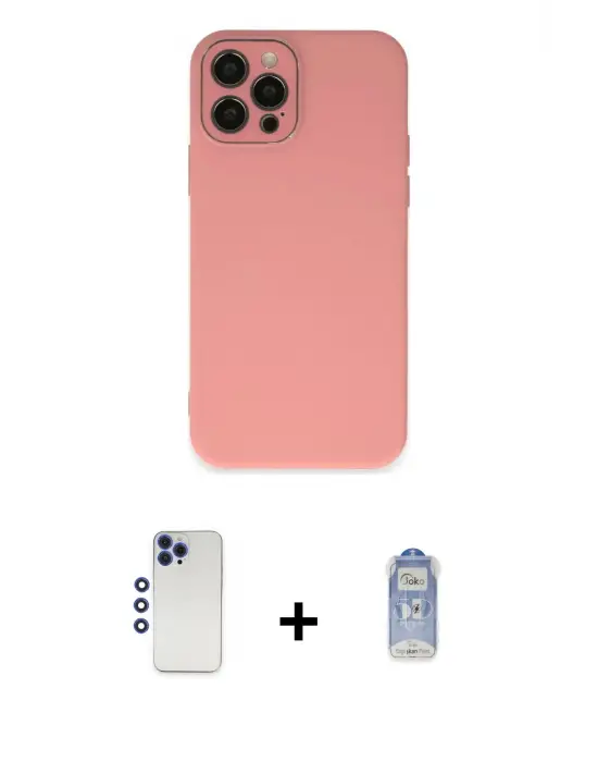 ieg™ iPhone 12 Pro Max Kılıf Çekirdek Modern Serisi - Siyah Joko Magic 5D Cam + Shine Kamera Lens - LT