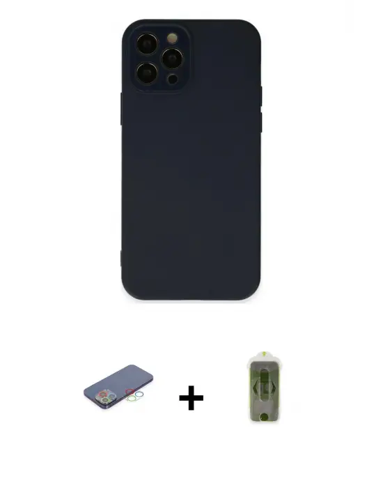 ieg™ iPhone 12 Pro Max Kılıf Çekirdek Modern Serisi - Siyah Joko Magic 5D Hayalet Cam + Renkli Kamera Lens Koruma Cam - MI