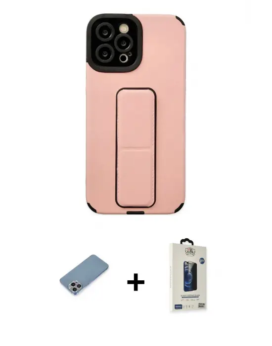 ieg™ iPhone 12 Pro Max Kılıf Çekirdek Yansıma - Siyah Bilvis Hayalet Cam Ekran Koruyucu + Shine Kamera Lens Koruma Cam - GI