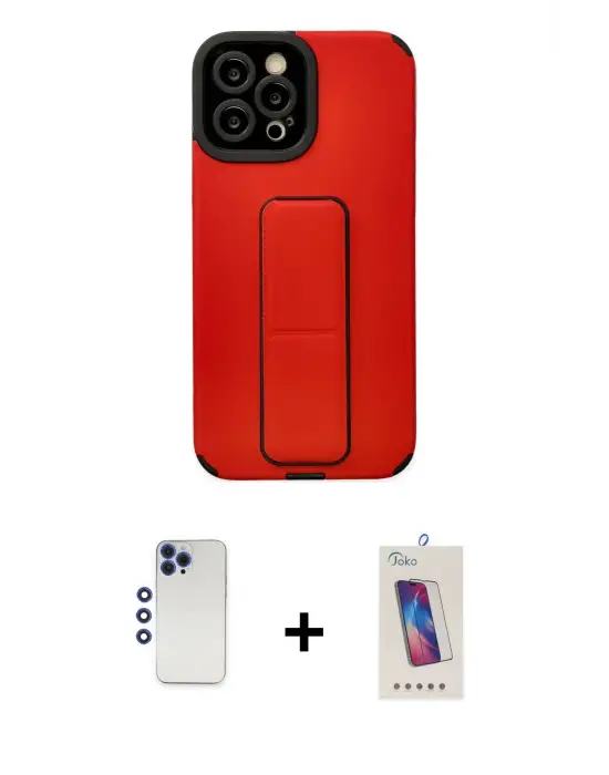 ieg™ iPhone 12 Pro Max Kılıf Çekirdek Yansıma - Siyah Joko 5D Cam + Shine Kamera Lens - LT