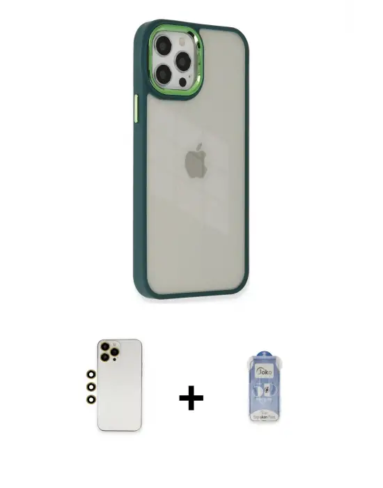 ieg™ iPhone 12 Pro Max Kılıf Eksen Doku Prime - Siyah Joko Magic 5D Cam + Shine Kamera Lens - GD