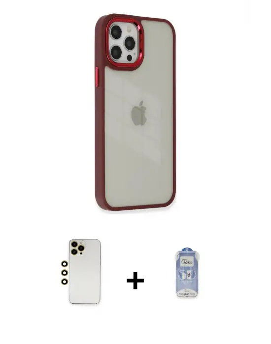 ieg™ iPhone 12 Pro Max Kılıf Eksen Doku Prime - Siyah Joko Magic 5D Cam + Shine Kamera Lens - GD