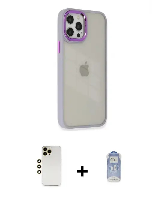 ieg™ iPhone 12 Pro Max Kılıf Eksen Doku Prime - Siyah Joko Magic 5D Cam + Shine Kamera Lens - GD